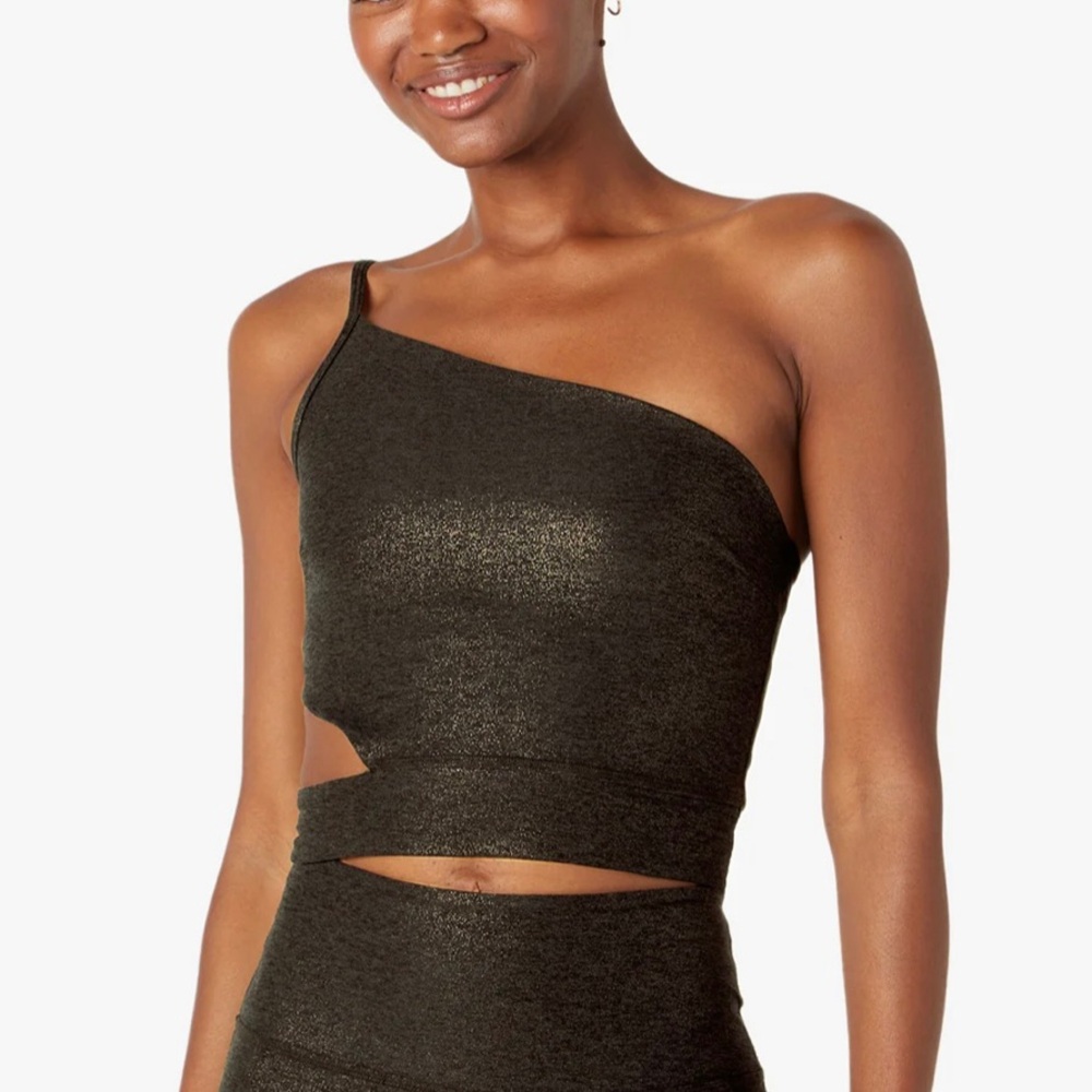 NEW Beyond Yoga SoftShine Wanderlust One Shoulder Metallic Stardust Cropped Tank - Picture 1 of 9